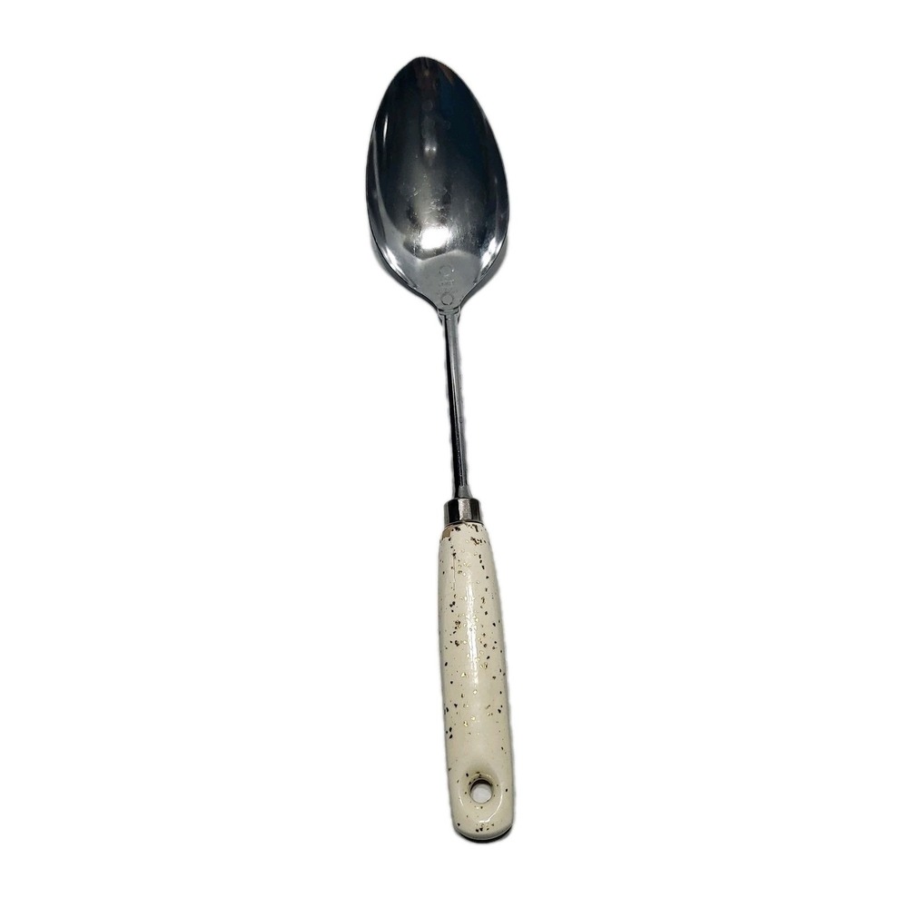 Vtg Ekco USA Chromium Plated Serving Spoon‎ White Speckled Plastic Handle12.5"